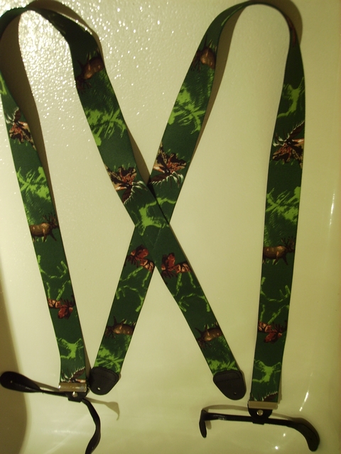 BUTTON-ON MOOSE Suspenders 1 1/2 inches wide and 48 inches long. Green Color. UB120N48MSGN